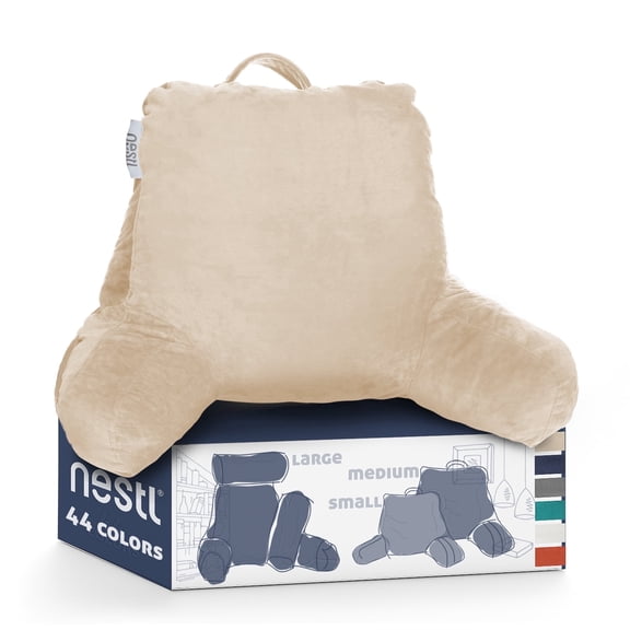 Nestl Backrest Reading Pillow, Bed Rest Back Pillow with Arms For Bed, Shredded Memory Foam Back Support Pillow, Medium, Beige Cream