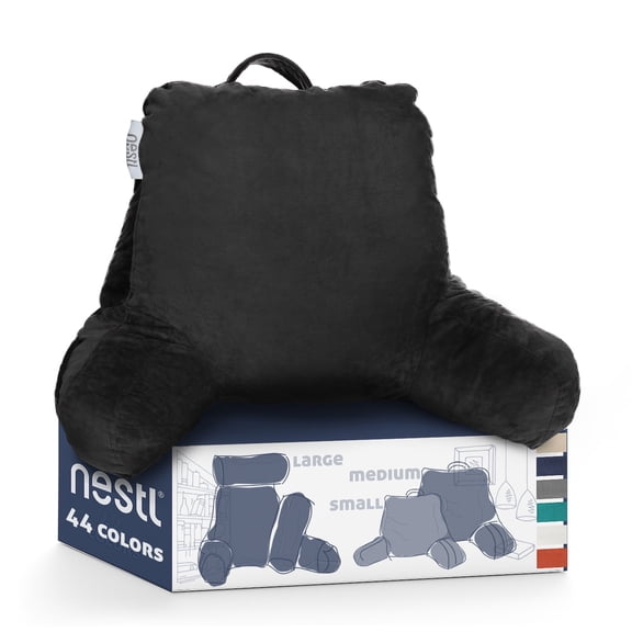 Nestl Backrest Reading Pillow, Bed Rest Back Pillow with Arms For Bed, Shredded Memory Foam Back Support Pillow, Medium, Black