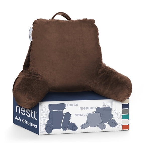 Nestl Backrest Reading Pillow, Bed Rest Back Pillow with Arms For Bed, Shredded Memory Foam Back Support Pillow, Medium, Brown