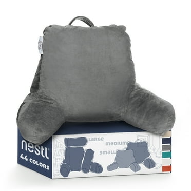 Nestl Backrest Reading Pillow, Bed Rest Pillow with Arms for Sitting In Bed, Shredded Memory Foam Back Support Pillow, Gray