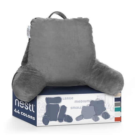Nestl Backrest Reading Pillow, Bed Rest Back Pillow with Arms For Bed, Shredded Memory Foam Back Support Pillow, Medium, Gray