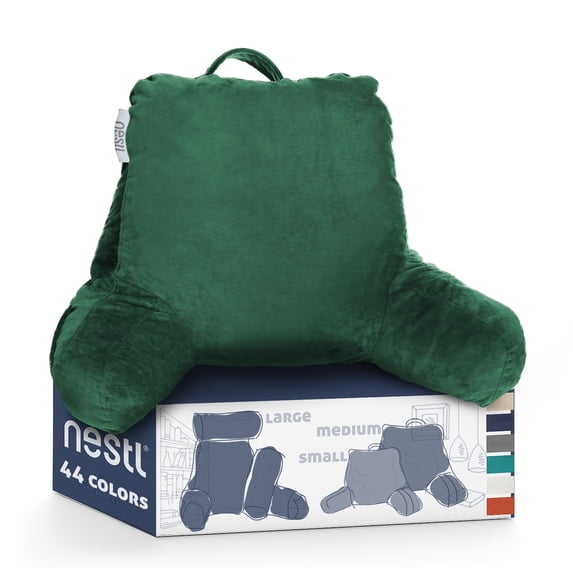 Nestl Backrest Reading Pillow, Bed Rest Pillow with Arms for Sitting In Bed, Shredded Memory Foam Back Support Pillow, Hunter Green