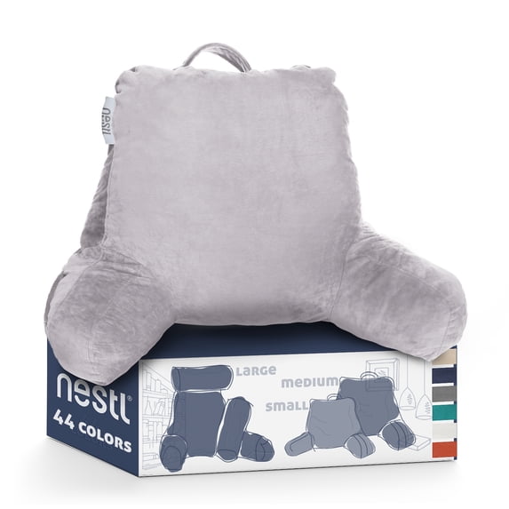 Nestl Backrest Reading Pillow, Bed Rest Pillow with Arms for Sitting In Bed, Shredded Memory Foam Back Support Pillow, Light Gray Lavender