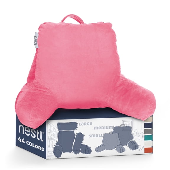 Nestl Backrest Reading Pillow, Bed Rest Back Pillow with Arms For Bed, Shredded Memory Foam Back Support Pillow, Medium, Light Pink
