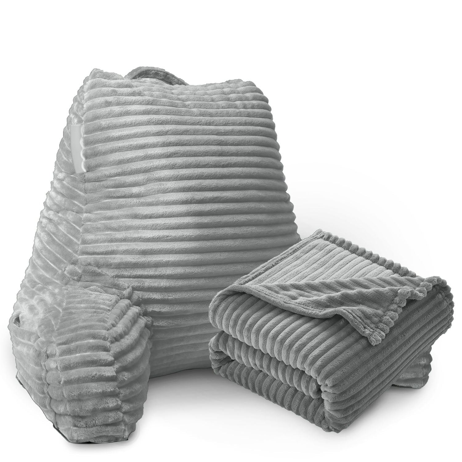 Nestl Backrest Reading Pillow with Blanket, Back Support Pillow with Arms, Shredded Memory Foam Bed Rest Pillow and Throw Blanket,&nbsp;Silver