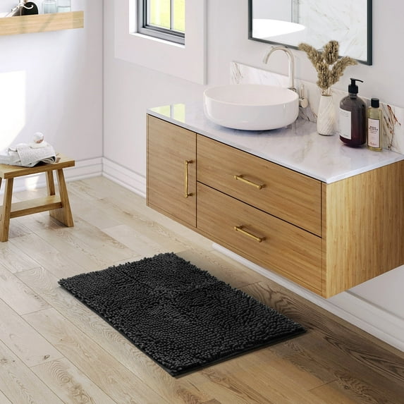 Nestl Bathroom Rugs, Machine Washable Bath Mats For bathroom Floor Rugs, Nonslip Backing Rubber Bath Rug, Black