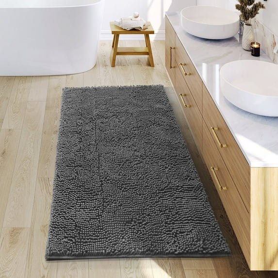 Nestl Bathroom Rugs, Machine Washable Bath Mats For bathroom Floor Rugs, Nonslip Backing Rubber Bath Rug, Gray