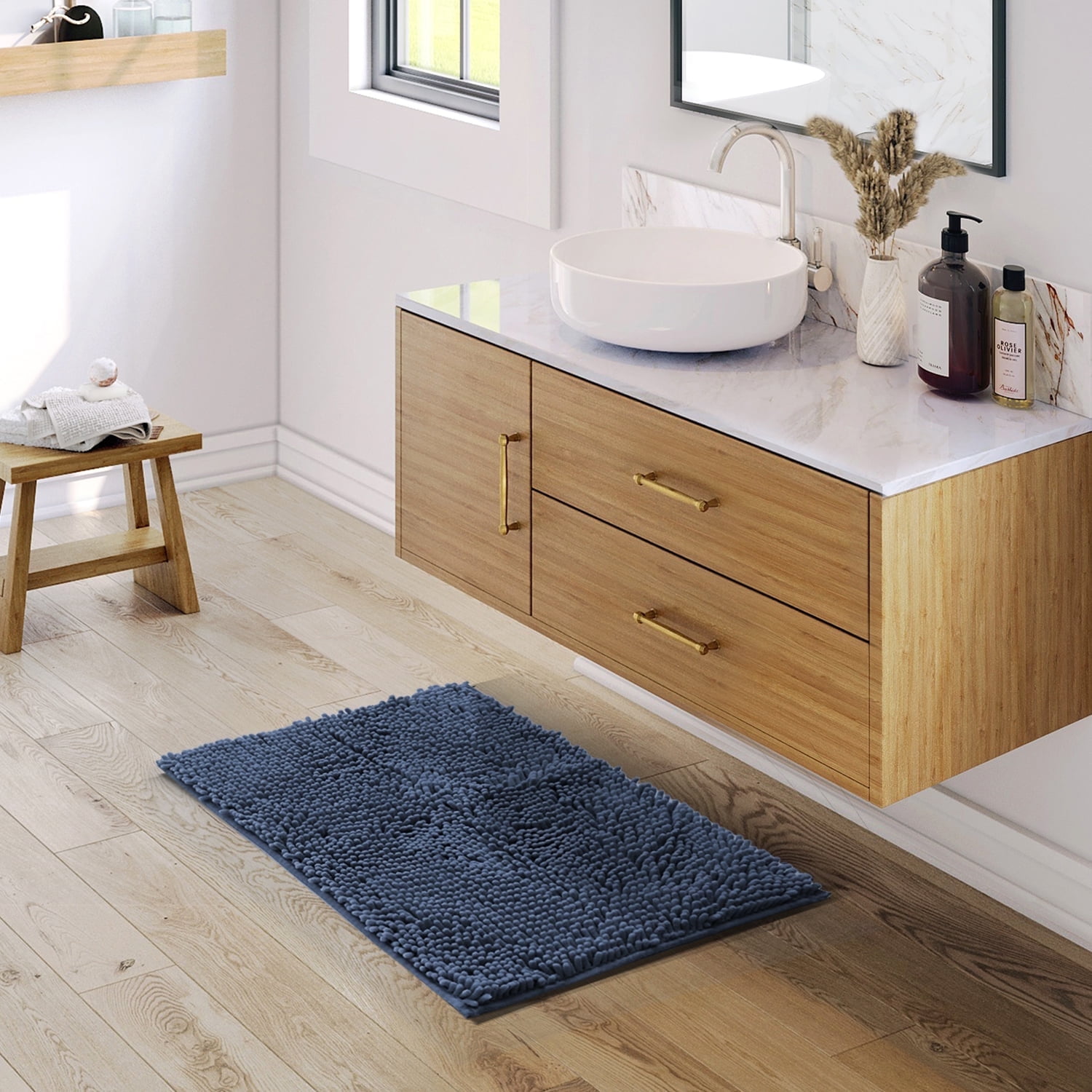 Nestl Bathroom Rugs, Machine Washable Bath Mats For bathroom Floor Rugs, Nonslip Backing Rubber Bath Rug, Navy
