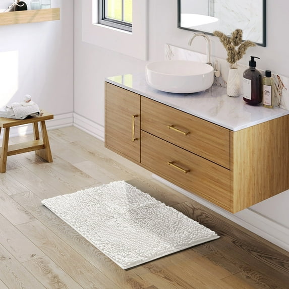 Nestl Bathroom Rugs, Machine Washable Bath Mats For bathroom Floor Rugs, Nonslip Backing Rubber Bath Rug, White