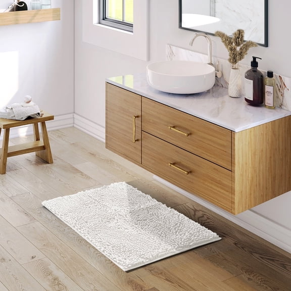 Nestl Bathroom Rugs, Machine Washable Bath Mats For bathroom Floor Rugs, Nonslip Backing Rubber Bath Rug, White