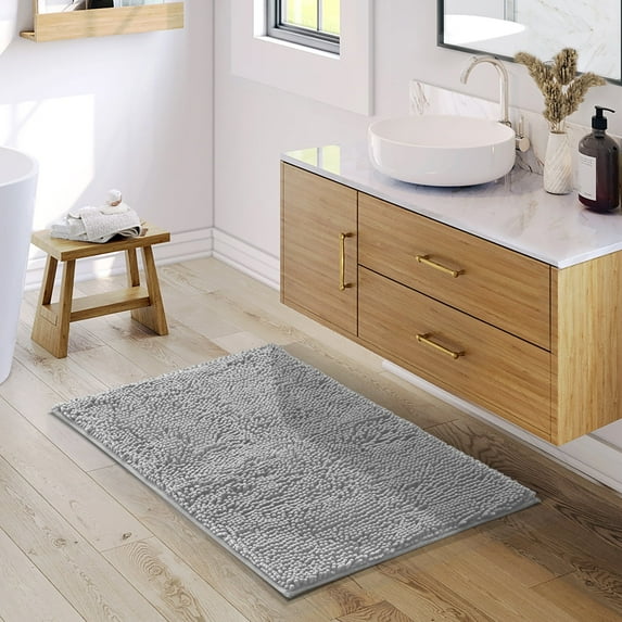 Nestl Bathroom Rugs, Machine Washable Bath Mats For bathroom Floor Rugs, Nonslip Backing Rubber Bath Rug, Silver