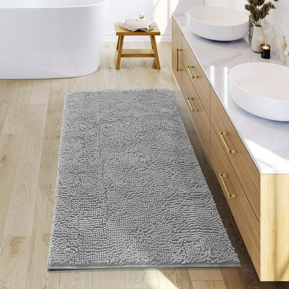 Nestl Bathroom Rugs, Machine Washable Bath Mats For bathroom Floor Rugs, Nonslip Backing Rubber Bath Rug, Silver
