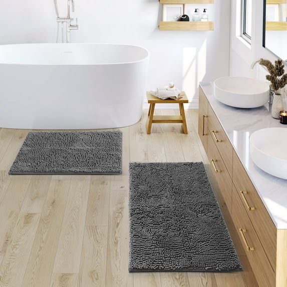 Nestl Bathroom Rugs, Machine Washable Bath Mats For bathroom Floor Rugs, Nonslip Backing Rubber Bath Rug, Gray