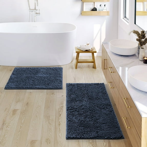 Nestl Bathroom Rugs, Machine Washable Bath Mats For bathroom Floor Rugs, Nonslip Backing Rubber Bath Rug, Navy