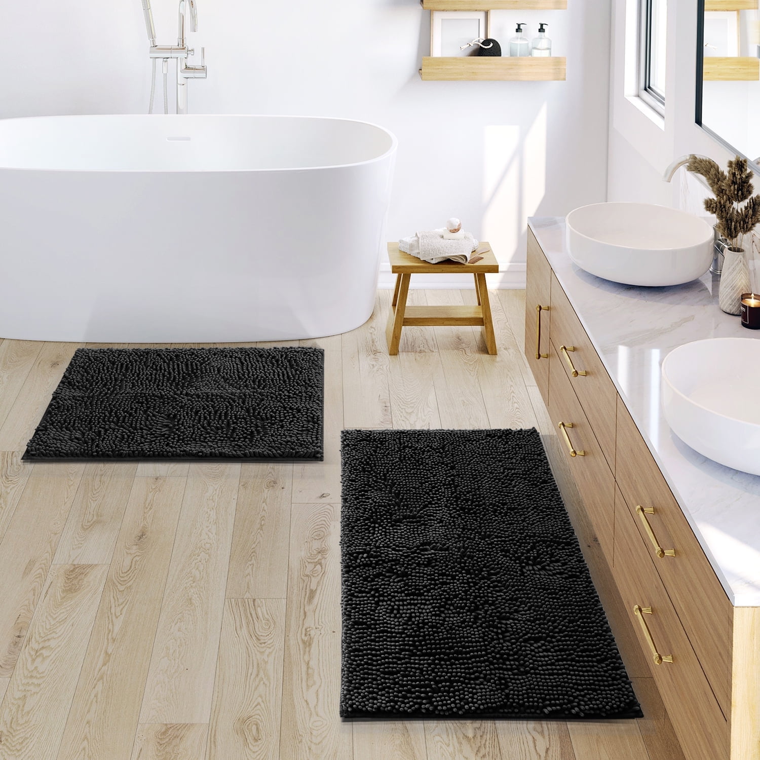 Nestl Bathroom Rugs Sets 2 Piece, Chenille Bath Mat Set - Machine ...