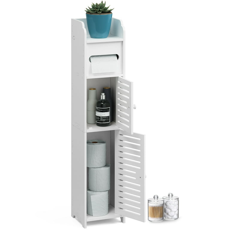 Nestl Bathroom Storage Organizer - Floor Standing with Shelves - Includes 2  Apothecary Jars - Tall Bathroom Storage Cabinet for Toilet Paper, Towel 