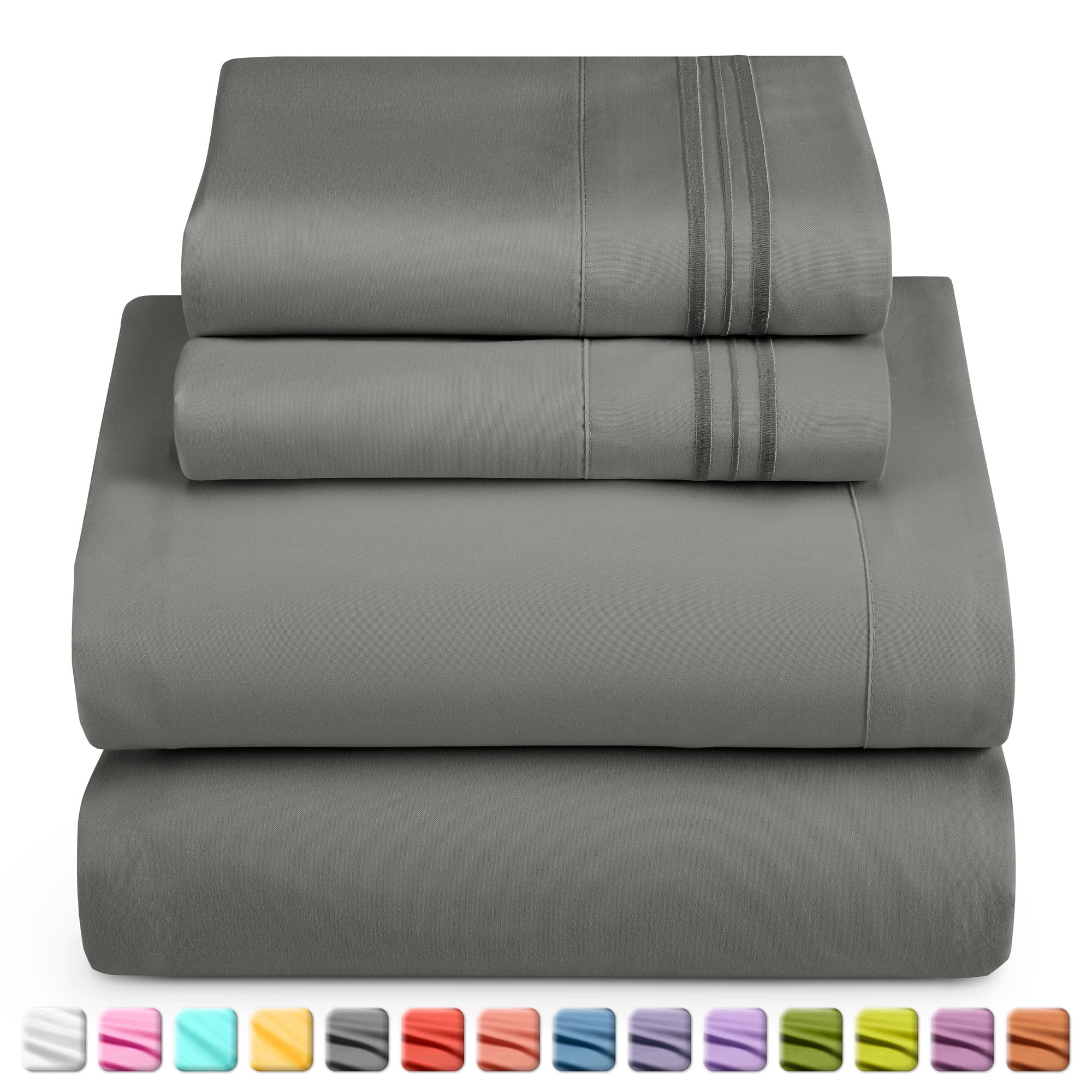 DREAMCARE - Bed Sheets Set - King Size Sheet with Side Pocket - 4pcs Set,  15 inches, Gray