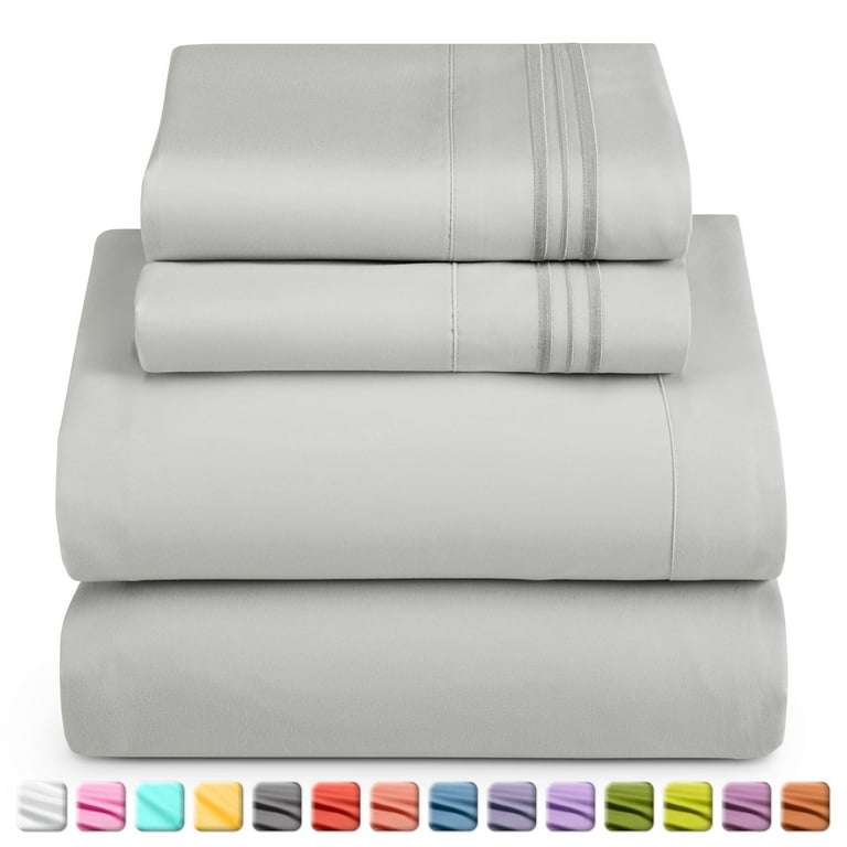 Nestl Bed Sheets Set, 1800 Series Deep Pocket 4 Piece Bed Sheet Set,  Microfiber, King, Silver Gray