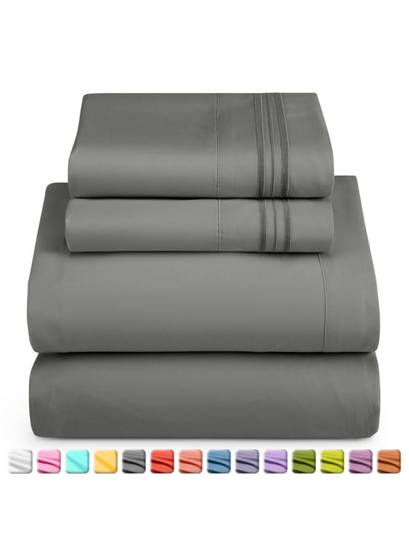 Nestl Bed Sheets Set, 1800 Series Deep Pocket 4 Piece Bed Sheet Set, Microfiber - Twin XL, Gray