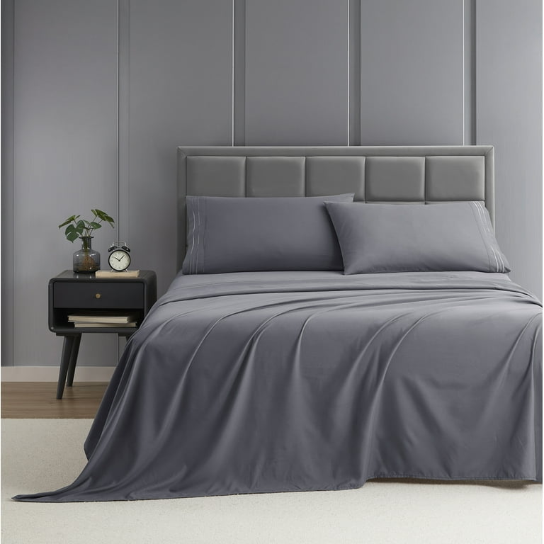 The Company Store Solid Washed Gray Linen Twin Fitted Sheet