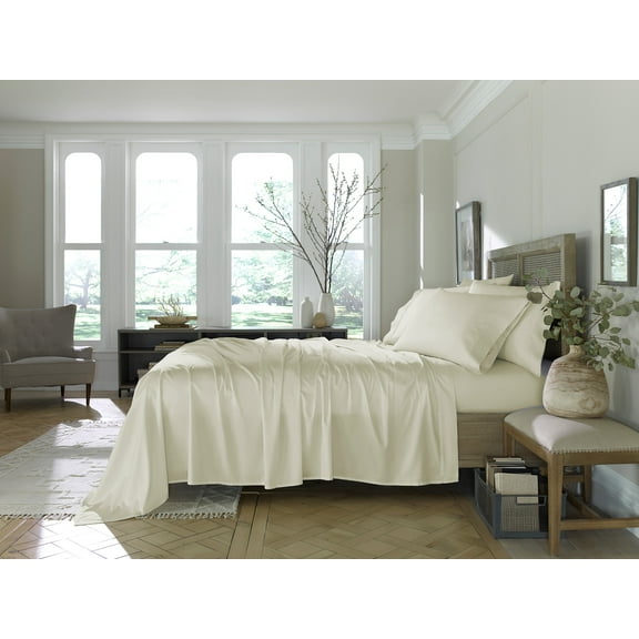 Nestl Bed Sheets Set, Eucalyptus Unique Tencel Blend Fabric Soft Natural, and Durable, 6 Piece, King Size Sheets Set - Ivory