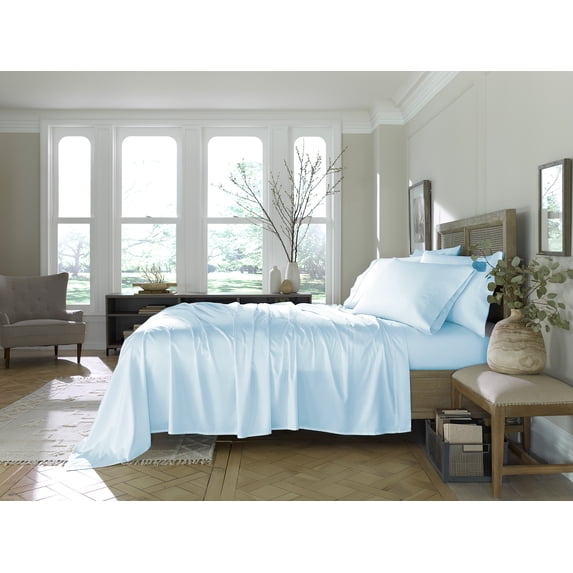 Nestl Bed Sheets Set, Eucalyptus Unique Tencel Blend Fabric Soft Natural, and Durable, 6 Piece, King Size Sheets Set - Powder Blue