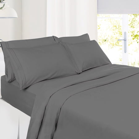Nestl Bedding 6 Piece Solid Sheets - 14 Inch - King - Dark Gray
