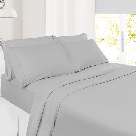 Nestl Bedding 6 Piece Solid Sheets - 14 Inch - Twin - Light Gray