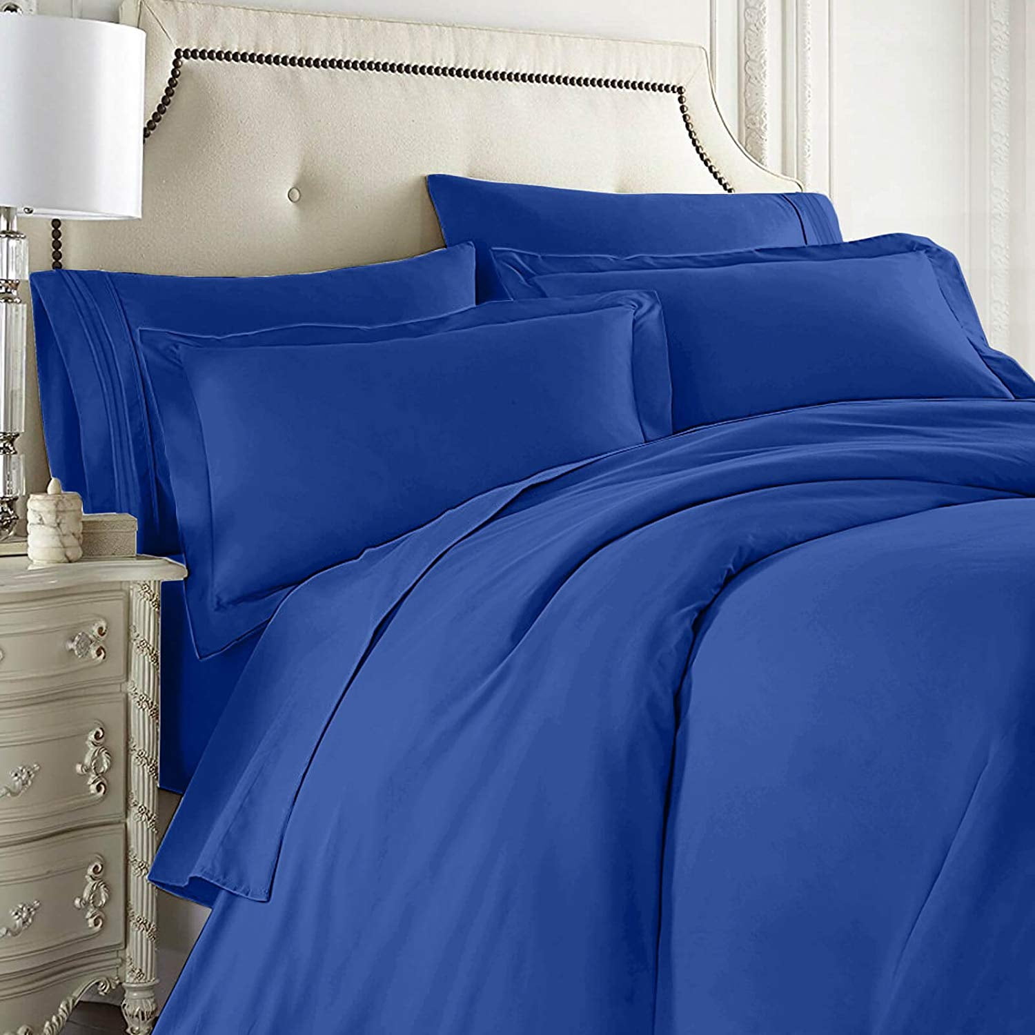 Nestl Bedding 7-Piece King Duvet Cover and Bed Sheet Set - Includes Duvet Cover, Flat Sheet, Fitted Sheets, 2 Pillowcases and 2 Pillow Shams - Complete Luxury Soft Microfiber Bedding Set, Royal Blue