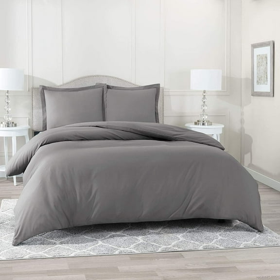 Nestl 7 Piece Luxury Charcoal Stone Gray Duvet Bedding Set, Queen