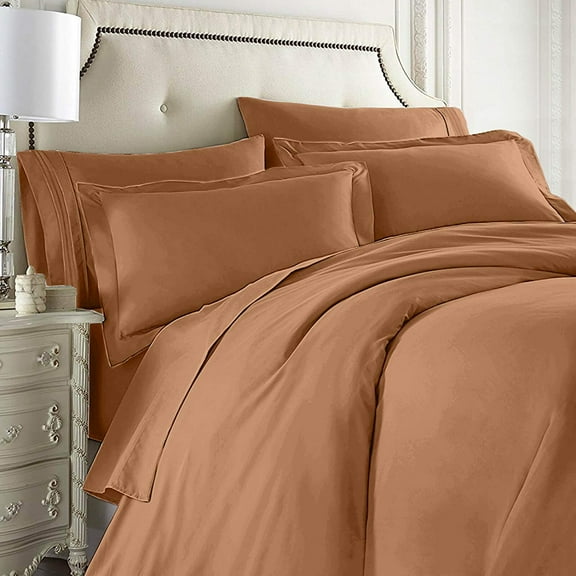 Nestl Bedding 7-Piece Queen Duvet Cover and Bed Sheet Set - Includes Duvet Cover, Flat Sheet, Fitted Sheets, 2 Pillowcases and 2 Pillow Shams - Complete Luxury Soft Microfiber Bedding Set, Mocha Brown