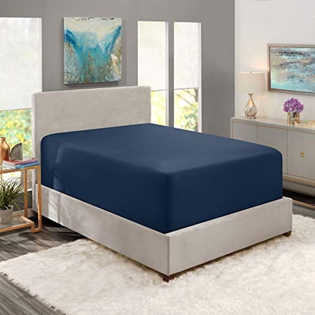 Nestl Bedding Fitted Sheets Queen Size - Premium 1800 Microfiber Fitted Bed Sheets - 21? Deep Pocket Hypoallergenic and Fade Resistant (Navy Blue)