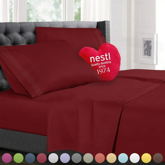 Nestl Deep Pocket Cal King Sheets 4 Piece Cal King Size Bed Sheets with Fitted Sheet, Flat Sheet, Pillow Cases Extra Soft Set with Deep Pockets for CK Size Burgundy Red