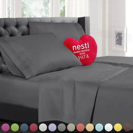 Nestl Kids Deep Pocket Twin XL Sheets - Twin XL Size 3 Piece Bed Sheets with Fitted and Flat Sheet, Pillow Case - Extra Soft Bedsheet Set with Deep Pockets for Twin XL Size - Charcoal Gray
