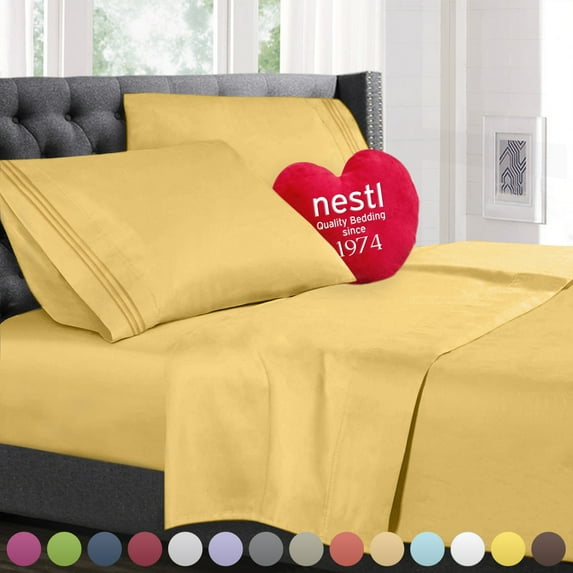 Nestl Deep Pocket Cal King Sheets 4 Piece Cal King Size Bed Sheets with Fitted Sheet, Flat Sheet, Pillow Cases - Extra Soft Set with Deep Pockets for CK Size - Yellow