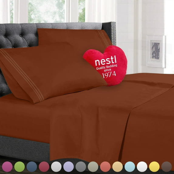 Nestl Kids Deep Pocket Twin Sheets 3 Piece Twin Size Bed Sheets with Fitted Sheet, Flat Sheet, Pillow Case - Extra Soft Bedsheet Set with Deep Pockets for Twin Size - Rust Sienna