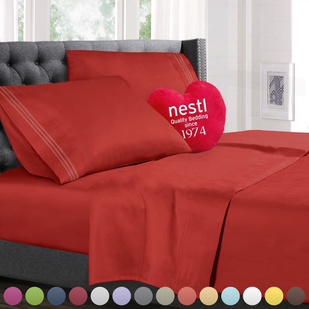 Nestl Luxury Queen Sheet Set - 4 Piece Extra Soft 1800 Deep Pocket Bed Sheets with Fitted Sheet, Flat Sheet, 2 Pillow Cases, Hotel Grade Comfort and Softness - Orange