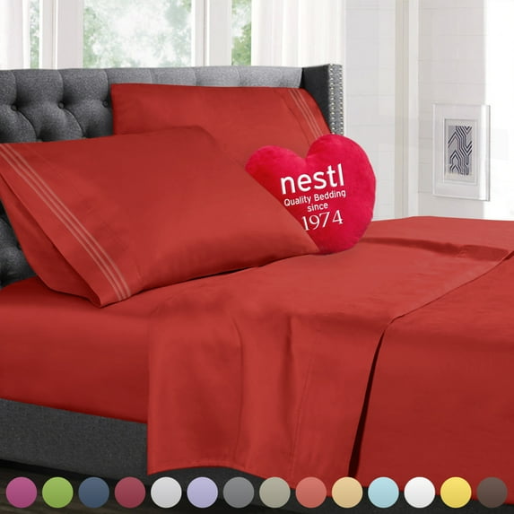 Nestl Deep Pocket Cal King Sheets 4 Piece Cal King Size Bed Sheets with Fitted Sheet, Flat Sheet, Pillow Cases - Extra Soft Set with Deep Pockets for CK Size - Orange