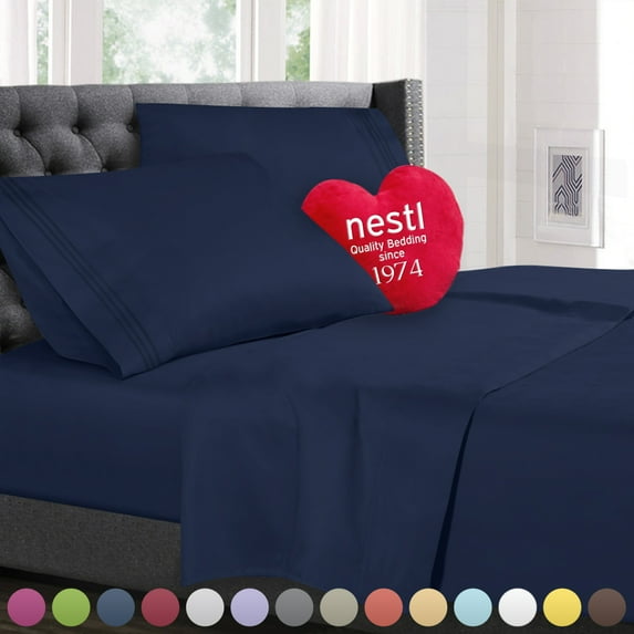 Nestl Kids Deep Pocket Twin XL Sheets - 3 Piece Bed Sheets with Fitted Sheet, Flat Sheet, Pillow Case - Extra Soft Bedsheet Set with Deep Pockets for Twin XL Size - Navy Blue
