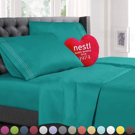 Nestl Bedding Premium 1800 Deep Pocket 4 Piece Bed Sheet Set - Hotel Luxury Double Brushed Microfiber Sheets - Wrinkle, Fade, Stain Resistant - Hypoallergenic, Twin XL - Teal