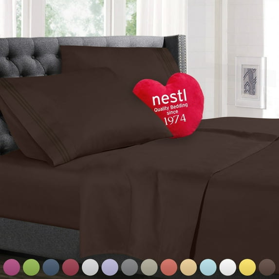 Nestl Luxury Queen Sheet Set - 4 Piece Extra Soft 1800 Deep Pocket Bed Sheets with Fitted Sheet, Flat Sheet, 2 Pillow Cases, Hotel Grade Comfort and Softness - Chocolate Brown