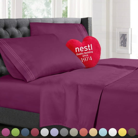 Nestl Bedding Premium 1800 Deep Pocket 4 Piece Bed Sheet Set - Hotel Luxury Double Brushed Microfiber Sheets - Wrinkle, Fade, Stain Resistant - Hypoallergenic, Twin - Magenta