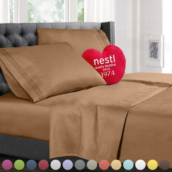 Nestl Bedding Premium 1800 Deep Pocket 5 Piece Bed Sheet Set - Hotel Luxury Double Brushed Microfiber Sheets - Wrinkle, Fade, Stain Resistant - Hypoallergenic, Split King - Mocha