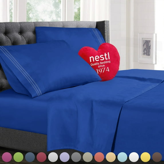 Nestl Deep Pocket Split King Sheets - 5 Piece Split King Size Bed Sheets with Fitted Sheet, Flat Sheet, Pillow Cases - Extra Soft Bedsheet Set with Deep Pockets for Split King - Royal Blue