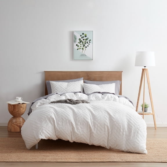 Nestl Boho 3 Piece Duvet Cover Set, Tufted Embroidery Double Brushed Duvet Cover with 2 Pillow Shams - White