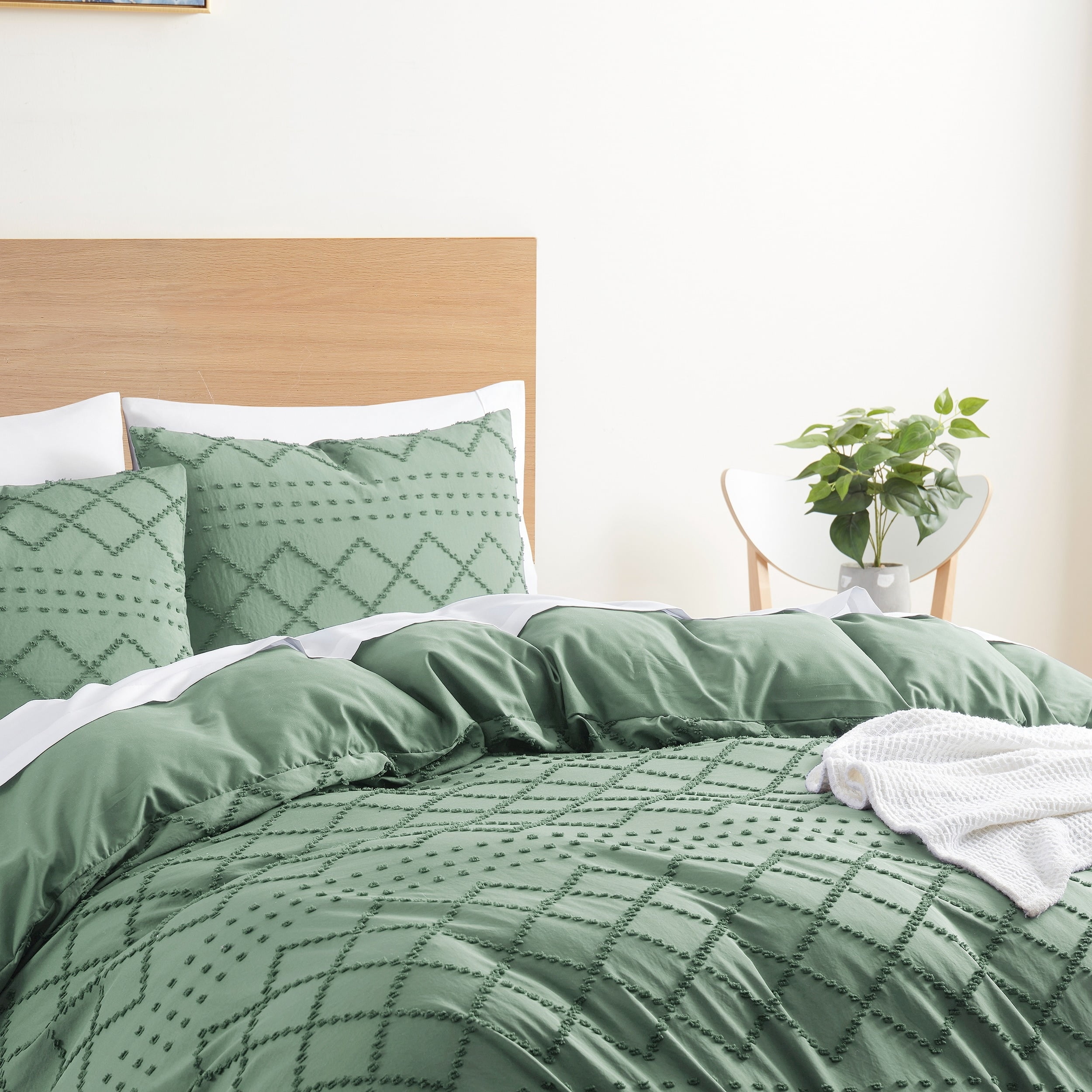 Green Microfiber Boho Queen Duvet Cover Set