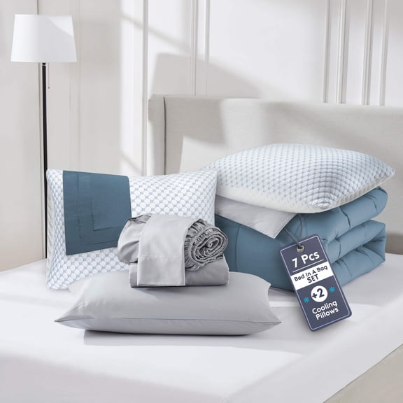 LammaLoe California King Size Comforter Set 9 Piece Reversible Comforter Set California King Bed in a Bag California King All Season, California King Bed In A Bag With 2 Memory Foam Pillows 