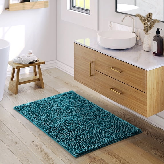 Nestl Bathroom Rugs, Machine Washable Bath Mats For bathroom Floor Rugs, Nonslip Backing Rubber Bath Rug, Teal