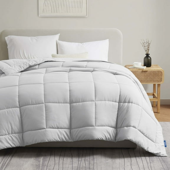 Nestl Queen Comforter, Quilted Down Alternative Bedding Duvet Insert, Light Gray