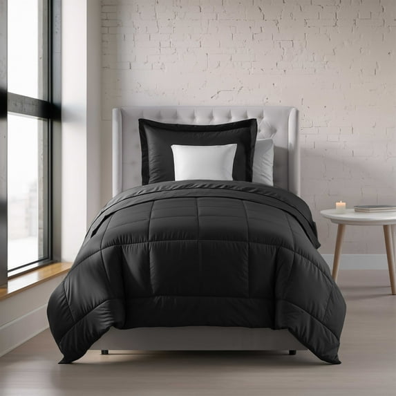 Nestl Twin Comforter, Quilted Down Alternative Bedding Duvet Insert, Black